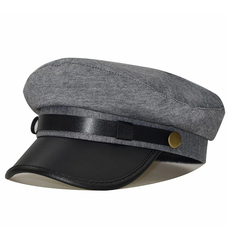 gray Военная Кепка из искусственной кожи, мужская хлопковая кепи, армейская Кепка, шляпы матроса для женщин и мужчин, женская кепка для путешествий, кепка, военная Кепка - Цвет: gray
