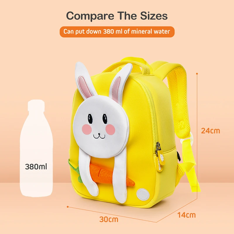 Cocomilo Factory Price 3D Yellow Rabbit Toddler Kids School Bag for Children Waterproof Animals Anti Lost Mochila Infantil Gift