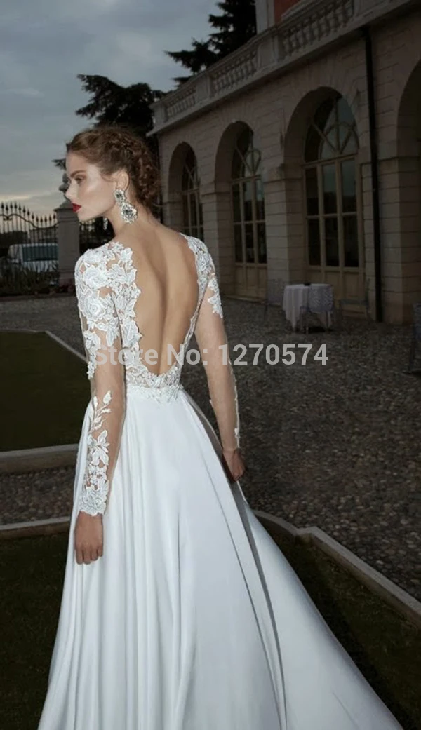 2014 Berta Front Slit Chiffon Long Sleeves Lace Beach Wedding Dress 2015 Elegant A Line Bridal Gown vestido de noiva(HM-W51) | Свадьбы и
