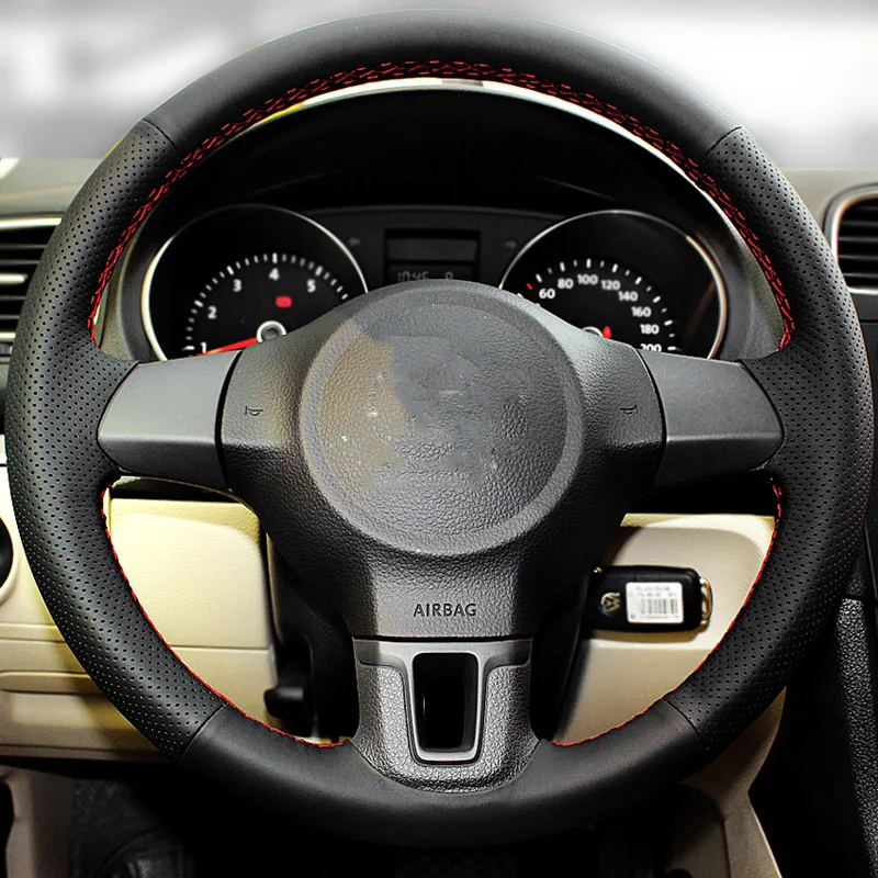 Черный иск кожаный чехол рулевого колеса автомобиля для Volkswagen VW Golf 4 Passat B5 1996 2015 Seat