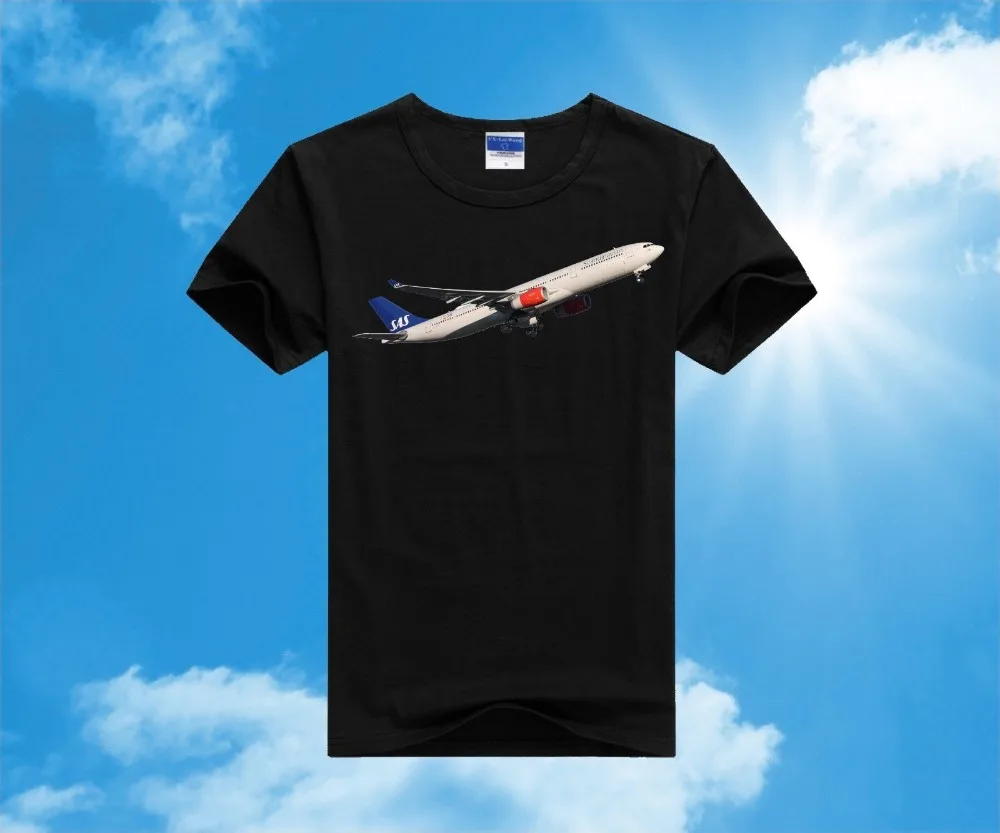 SAS скандинавских авиалиний Аэробус A330 футболка Размеры S M L XL XXL2018 новые летние