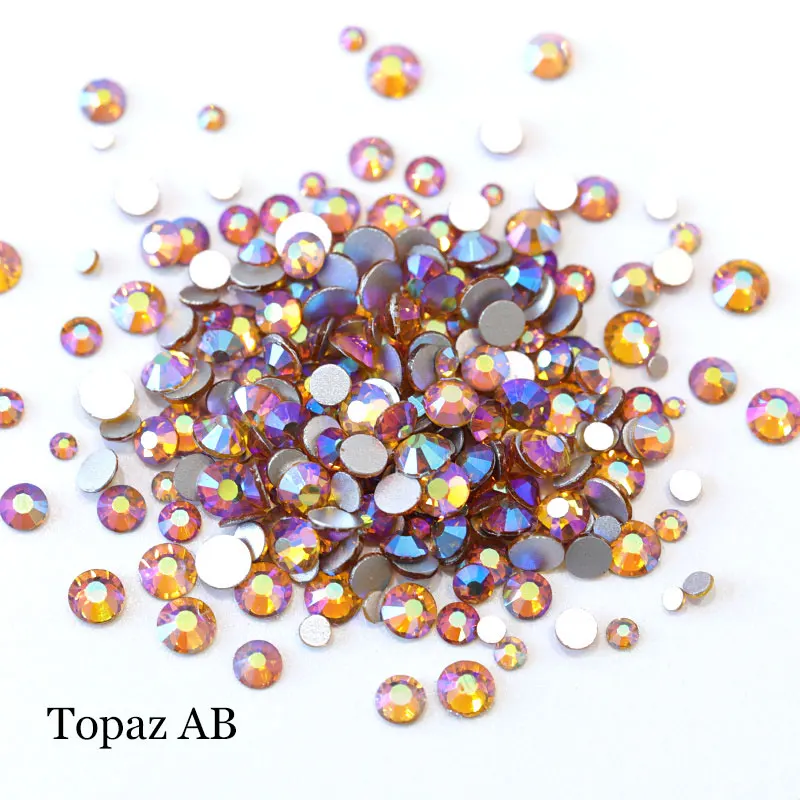 Topaz-AB 1000 шт./пакет разных размеров с украшением в виде кристаллов AB Цвета не требуют горячей фиксации Стразы с плоской задней Красный AB блестящие стразы для украшения ногтей, B1010 - Цвет: Topaz-AB