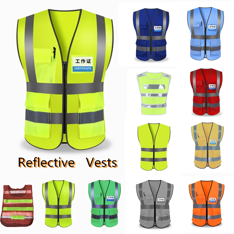 

Unisex High Visibility Reflective Safety Vest Multi Pockets Workwear Safety Protective ClothingTraffic warning Mesh Waistcoat