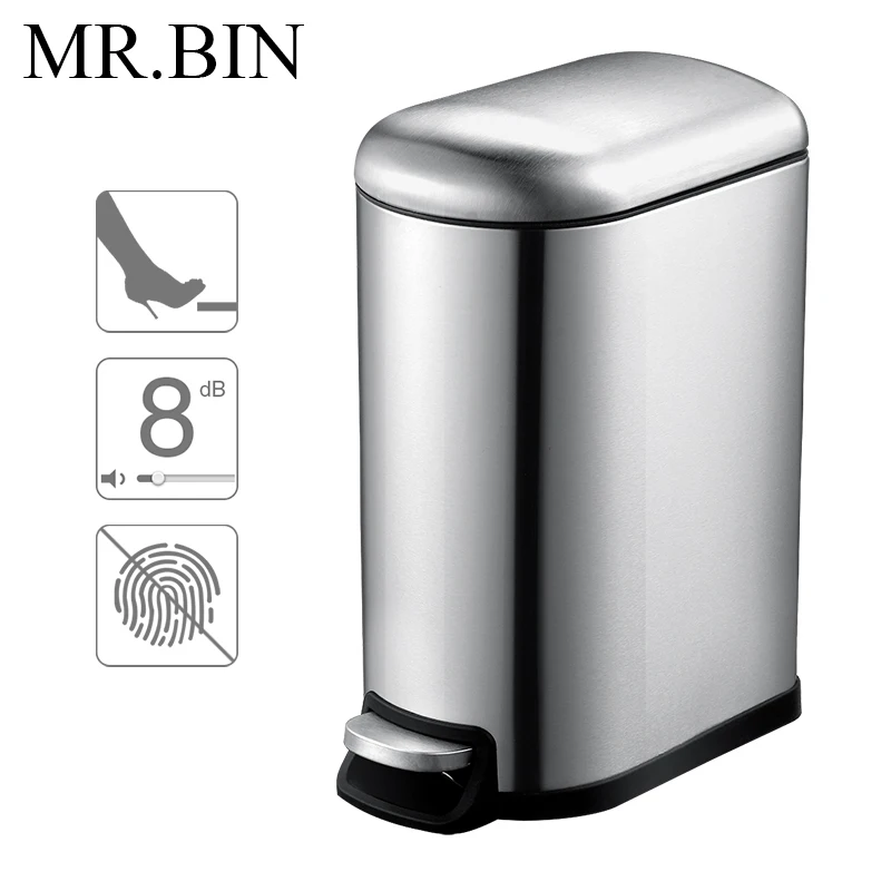 MR.BIN 10L Unique Stainless Steel Trash Can with Foot Pedal Nordic Minimalism Pressing Dustbin Waste Bin for Living Room | Дом и сад