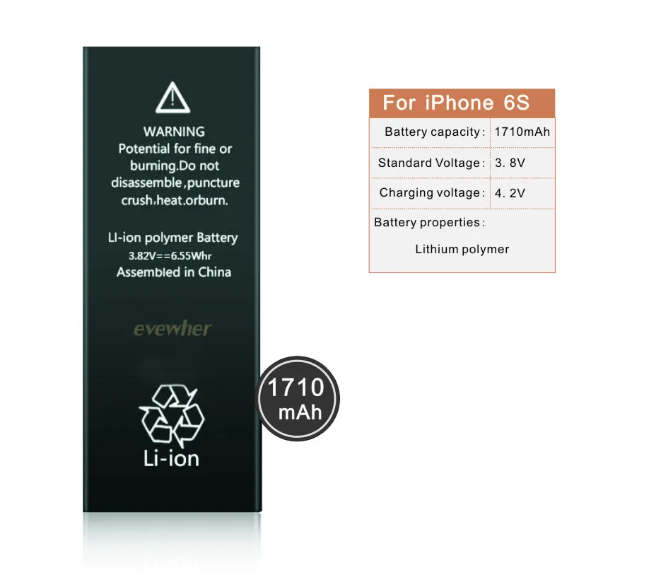 Evewher для Iphone 6S батарея большой емкости Batery Iphone6S сменные батареи 1710mah Lipolymer