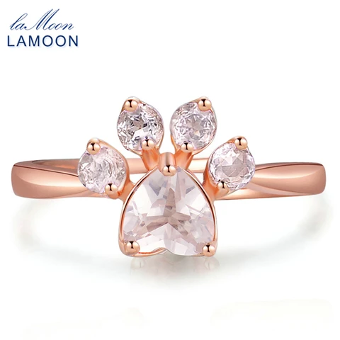 Кольца LAMOON с милым рисунком медвежьей лапы женские Кольца Из Натурального Розового Кварца фотосеребряные ювелирные изделия прекрасное кольцо RI027