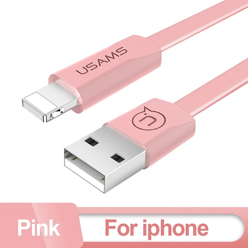 Кабель Micro USB для зарядки и передачи данных для iPhone, USAMS type-C кабель для iPhone X 8 7 plus светильник USB 2A плоский кабель для мобильного телефона - Цвет: Pink for iPhone USB