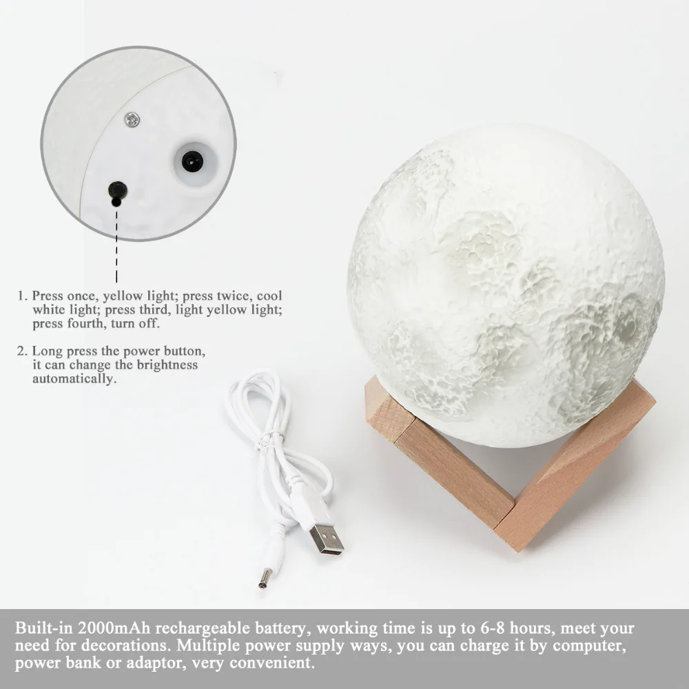 новый год 3D волшебная луна ночь лунный свет настольная лампа USB Перезаряжаемые 3