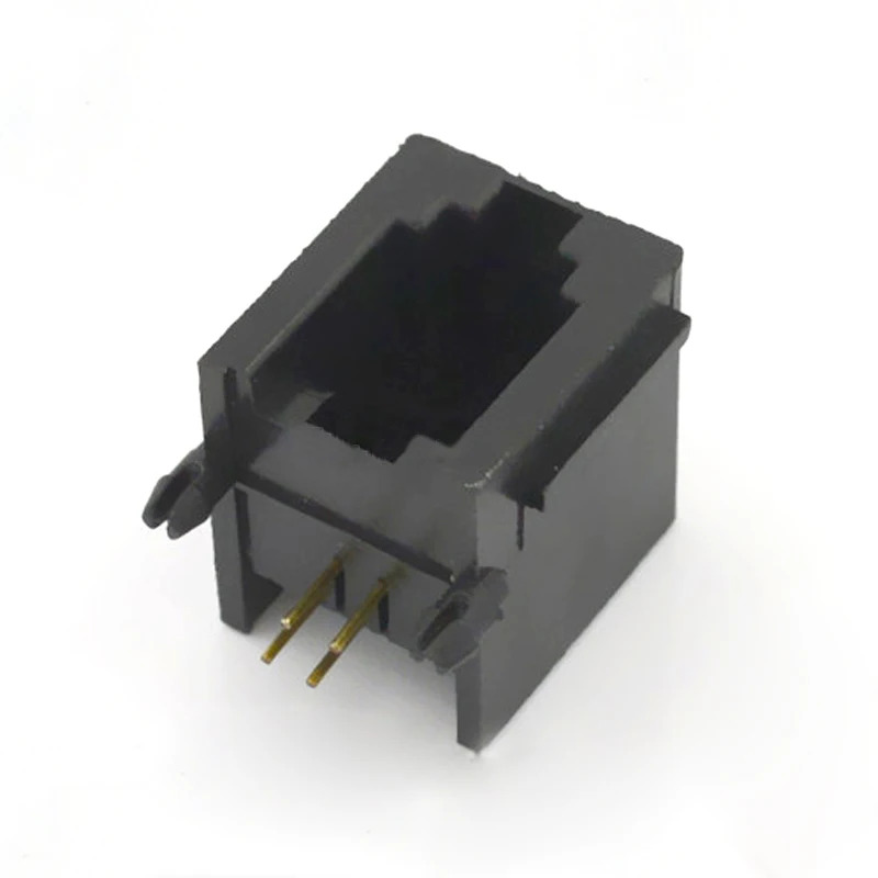 50pcs RJ11 Connector Female Telephone Socket Adapter 616pcb-4p4c Black Thick rj11 Socket Connector