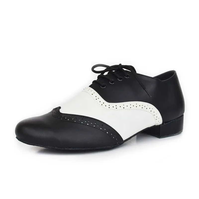 Professional Black White Synthetic Leather Men's Tango Salsa Ballroom Latin Dance Shoes with Suede Sole 2.5cm Heels | Спорт и