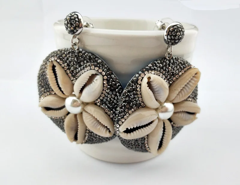 1/4 пары новинка Pave rhinestone Nature conch Висячие серьги подвески ручной работы женские