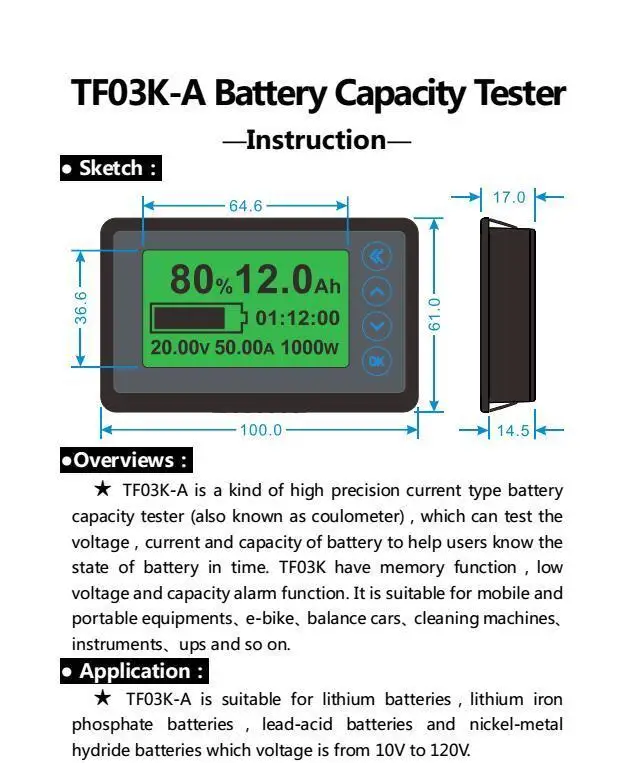 DC 10 120v 100A монитор батареи Цифровой кулонный метр Индикатор питания автомобиля RV