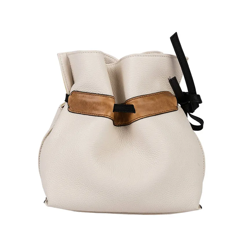 Ivory white Весна и лето новая женская сумка-мешок из натуральной кожи корейская мода сумки на плечо одноцветные сумки-мессенджеры для отдыха - Цвет: Ivory white