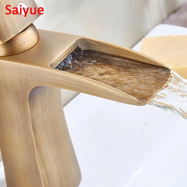 Водопад античная латунь отделка ванная раковина кухонный сосуд Раковина кран