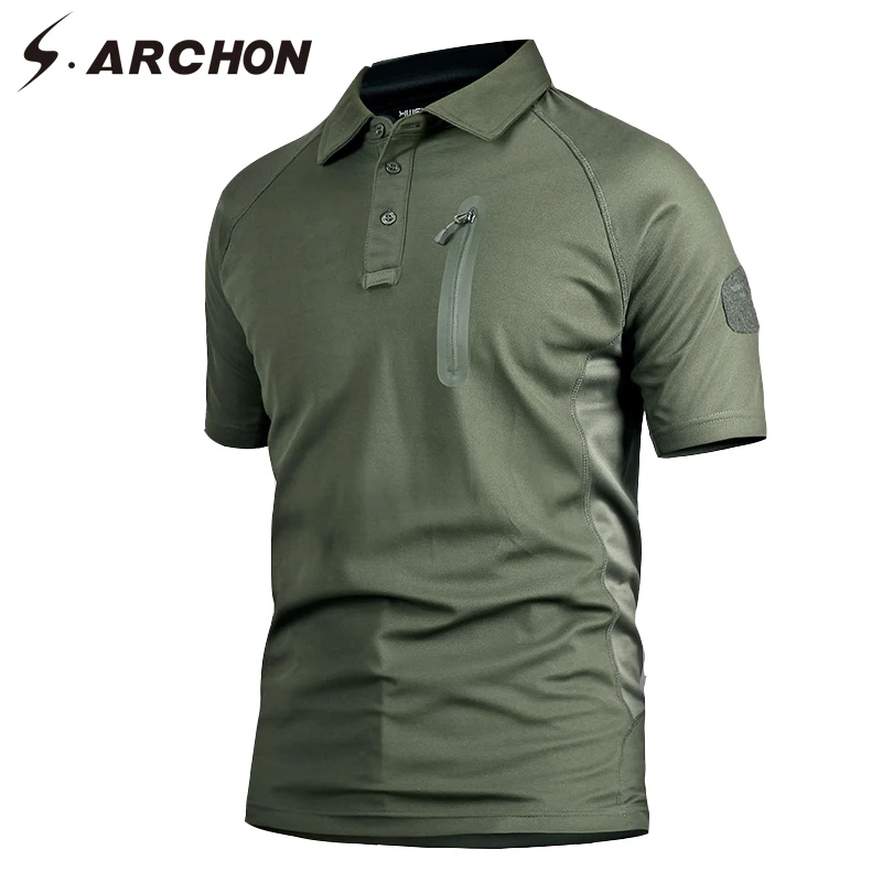 S.ARCHON Military Army Polo Shirt Short Sleeve Men Quick Dry Camouflage Tactical Polo Shirt Casual Slim Breathable Camo Polo