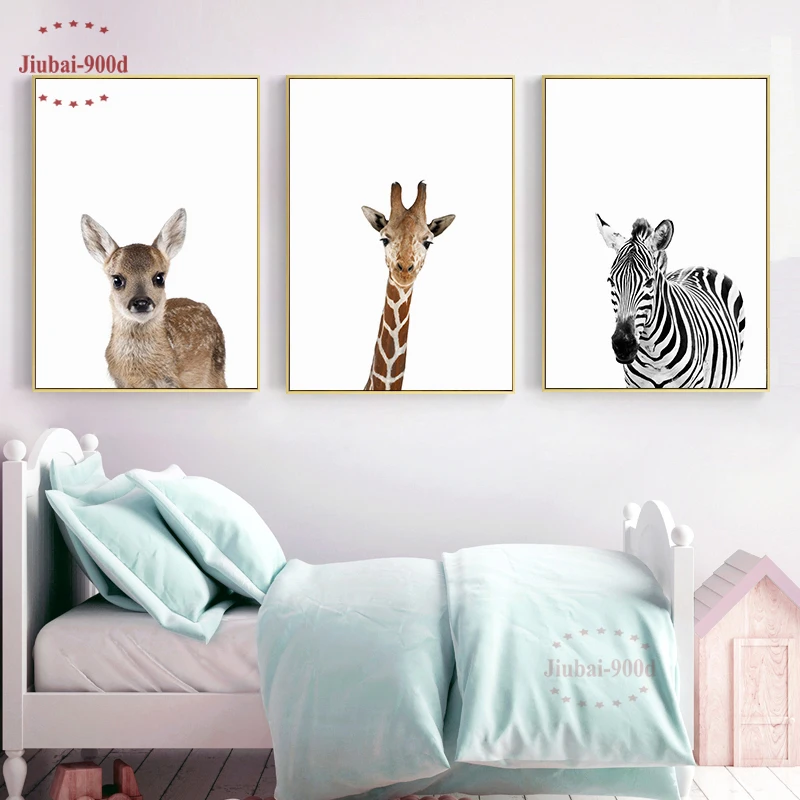 Kids Room Animal Pictures Decor Deer Zebra giraffe Poster Canvas Painting Wall Art Print and Nursery NUR016 | Дом и сад