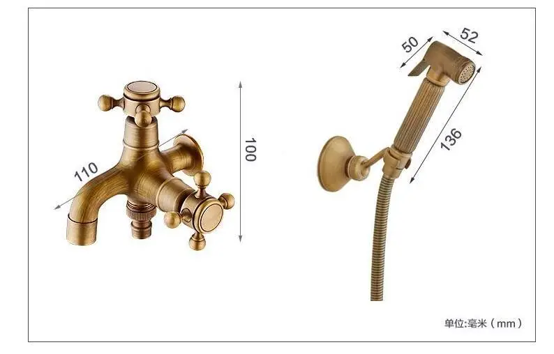 

Brass Bidet toilet seat sprayer gun Solid brass Hygienic Shower set Portable bidet with brass antique shower holder & 1.5m hose