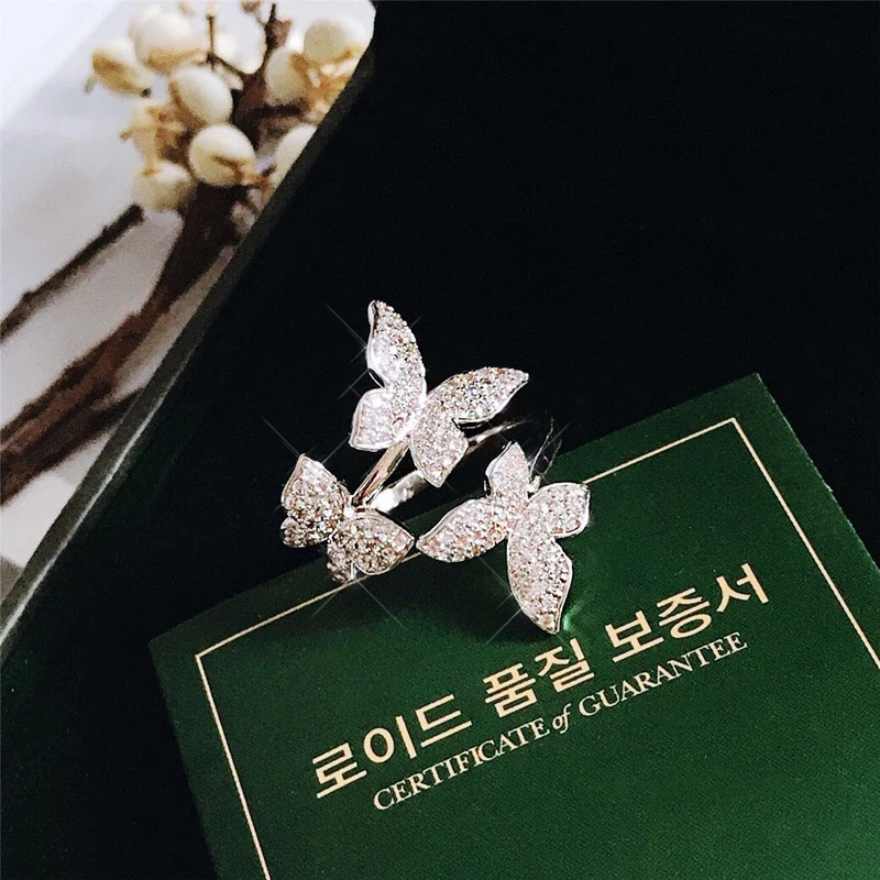 Женское кольцо с бабочкой Funmode роскошное регулируемое кубическим цирконием ААА