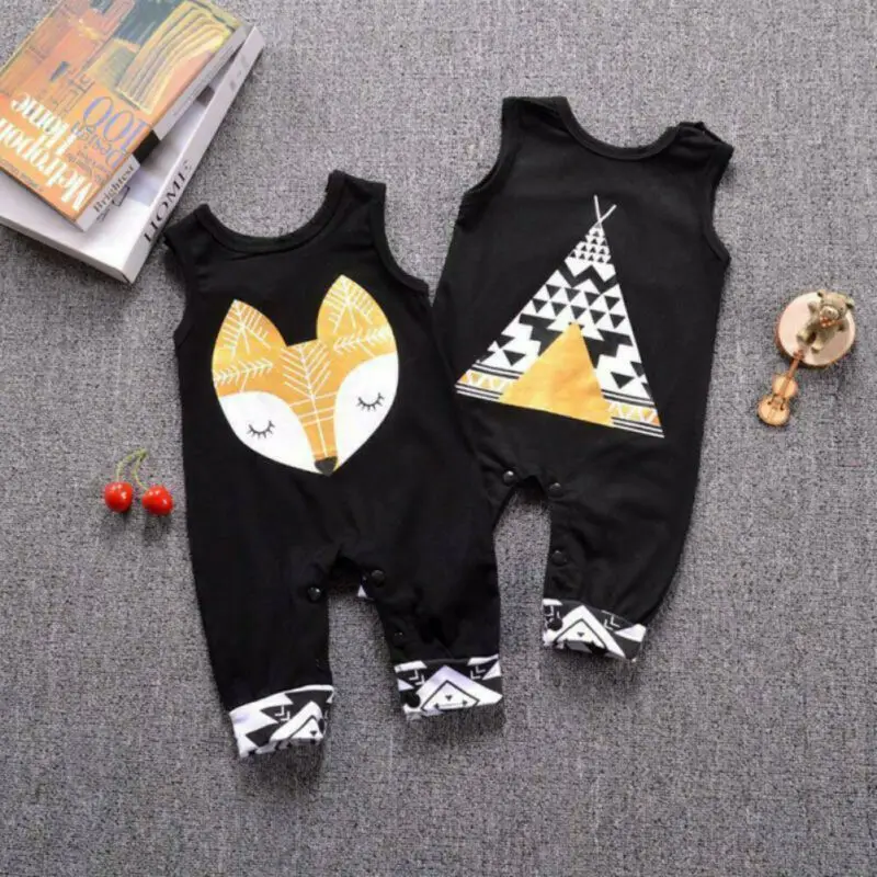 

Cotton Infant Baby Boys Girls Clothes Cartoon Fox Romper 2019 New Kids Unsex Sunsuit One piece Sleeveless Jumpsuit Set