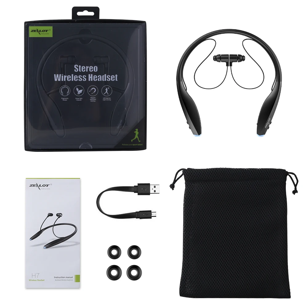 ZEALOT H7 Bluetooth Headphones with Magnet Attraction Slim Wireless Neckband Sport Earbuds Microphone | Электроника