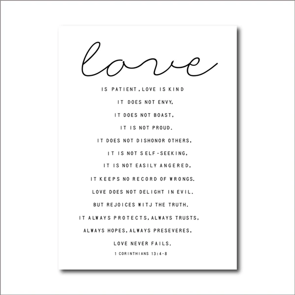 Постер Love is Patient Kind с принтом для дома гостиной Библейский стих настенная