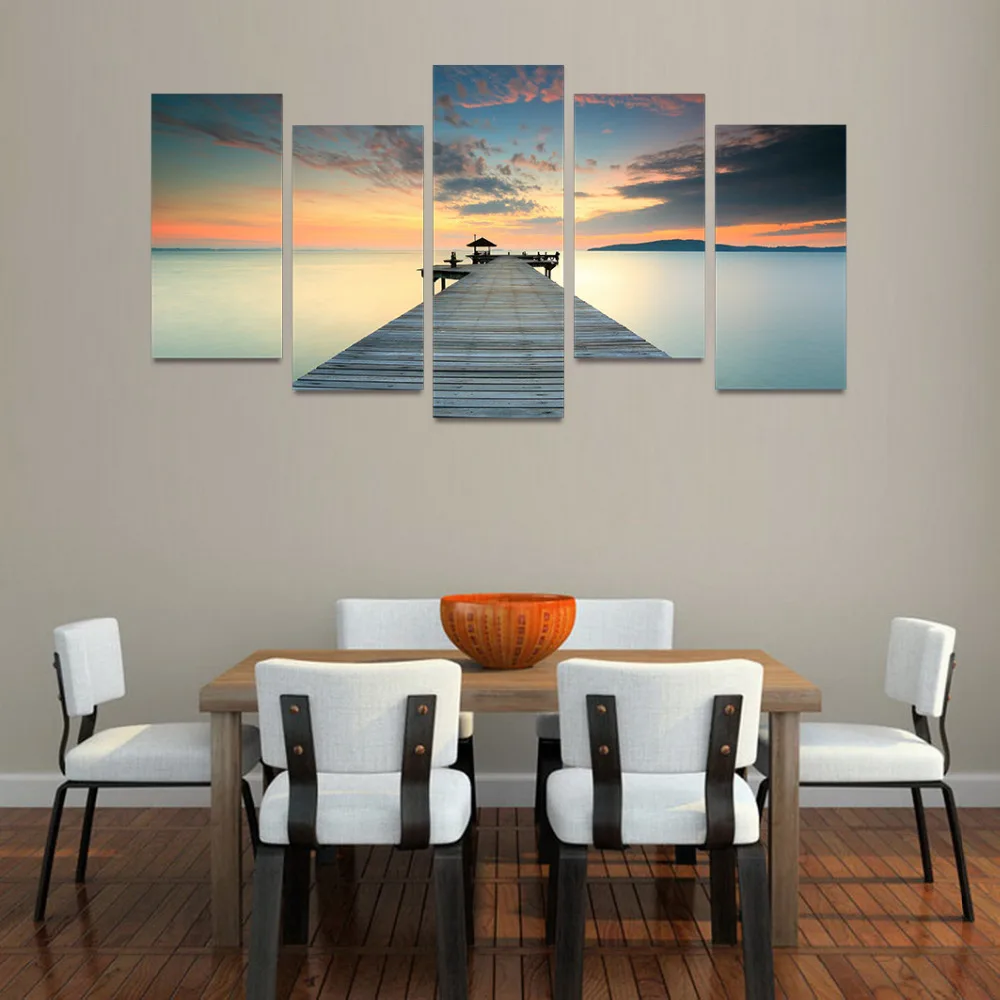 Оригинальный масляные чернила HD Холст Картина мост об океане в сумерках подарок