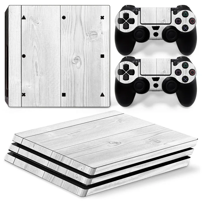 Белая наклейка для PS4 Pro консоли Sony Playstation 4 и 2 деревянных шкуры контроллера