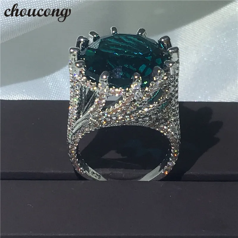 Choucong большой камень кольцо 15ct Синий Циркон Кристалл 925 серебро юбилей