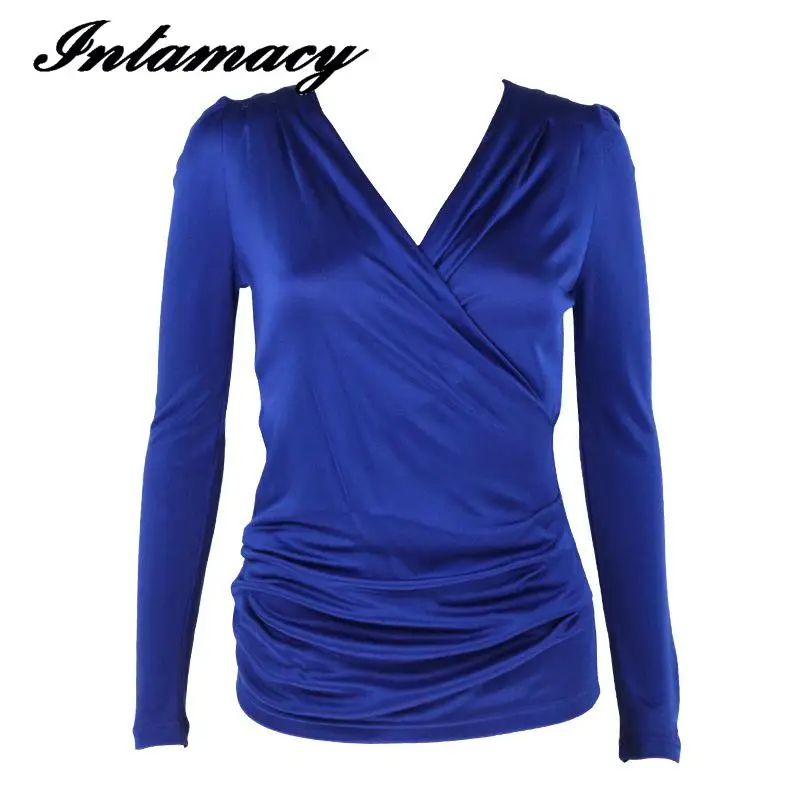 Шелковая трикотажная куртка с V-образным вырезом плиссированная футболка