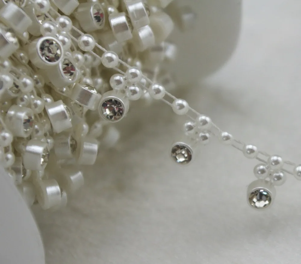 

10y 15mm diamond Shaped white Pearl Rhinestone Chain Trims Sewing Crafts Costume Applique Wedding Decoration LZ111