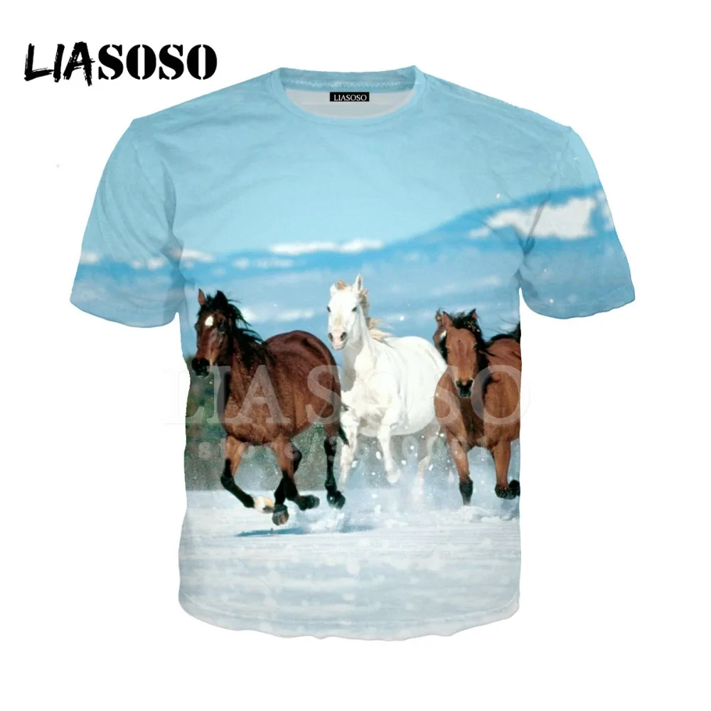 LIASOSO 2018 3D принтом женская и мужская сумасшедшая лошадь животных PatternTshirt летняя