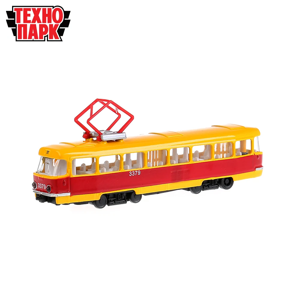 Трамвай ТЕХНОПАРК 18 см открывающиеся двери металлический корпус инерционный