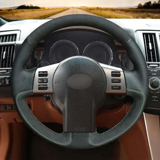 Черный Натуральная кожа Замша Чехол рулевого колеса автомобиля для Infiniti FX FX35 FX45