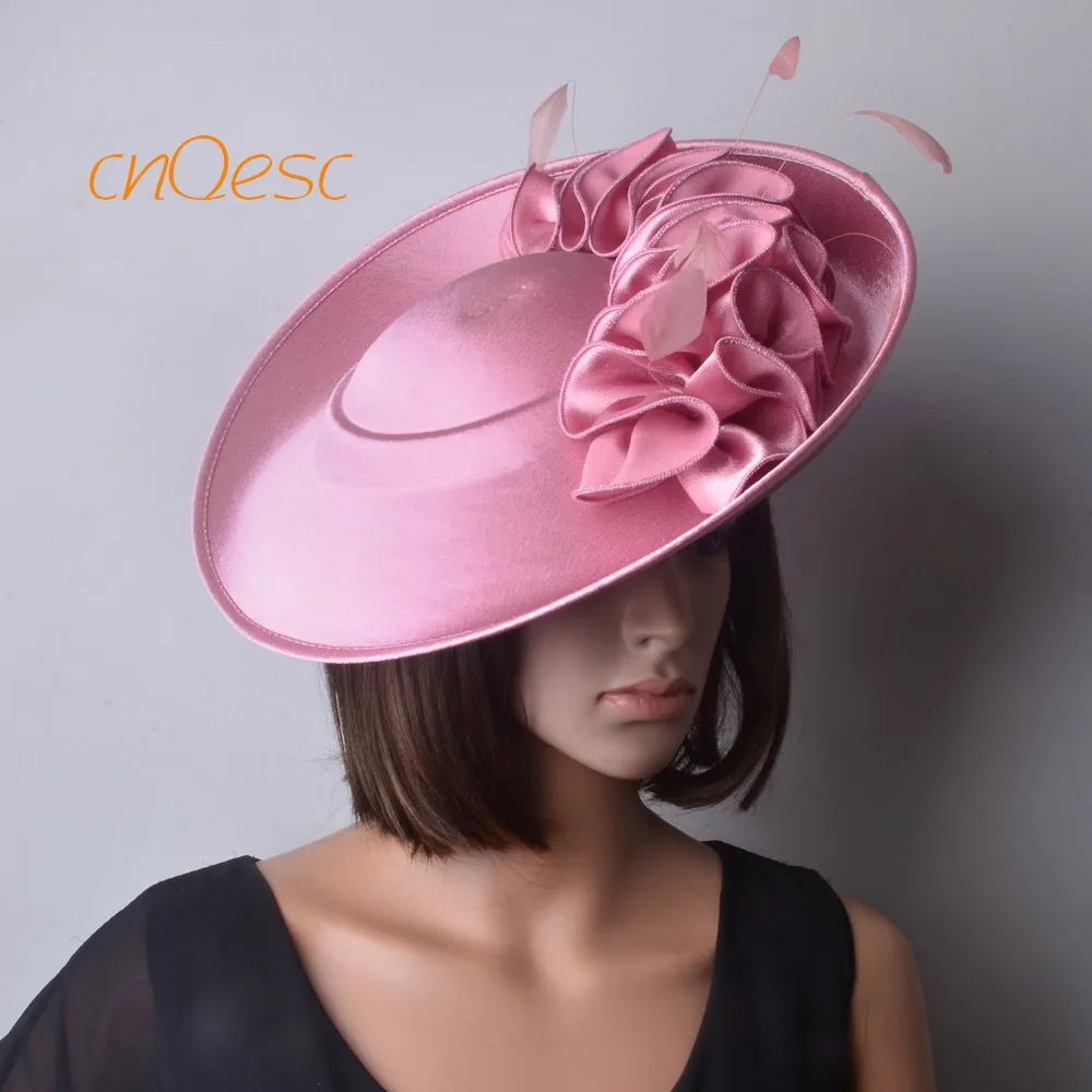 Новое поступление! Розовая большая матовая женская шляпа официальная для