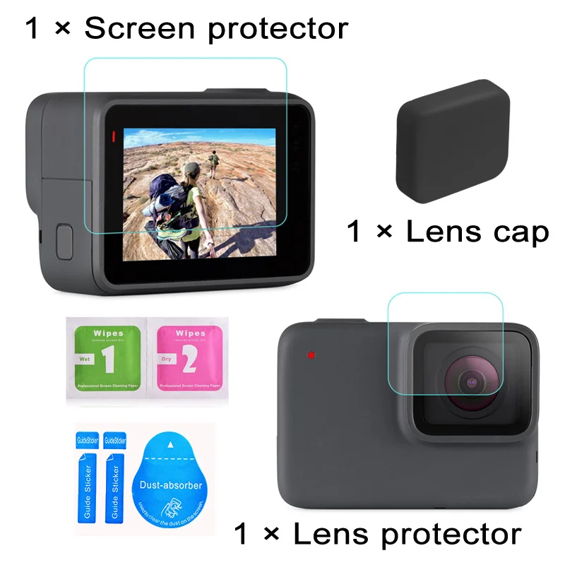 GAQOU закаленное стекло для Gopro Hero 7 6 5 черная крышка объектива ЖК-экран протектор Go Pro экшн-камера защитная пленка аксессуары - Цвет: set2 for  765 black
