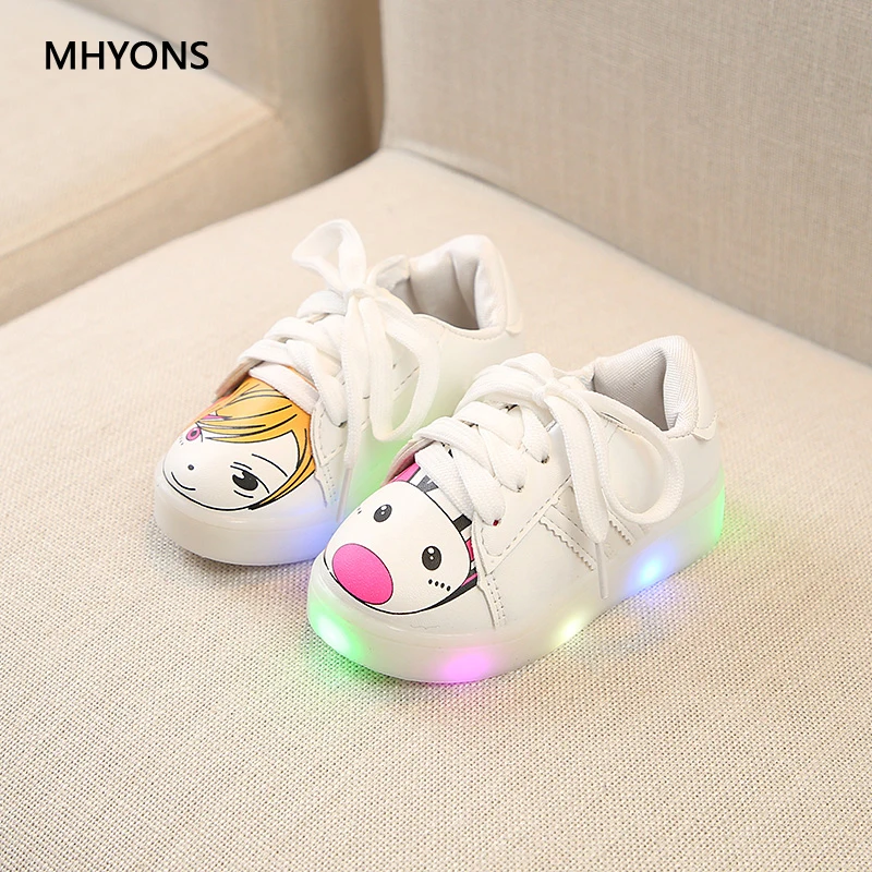 MHYONS Fashion New Luminous Kids Shoe For Girls Carton Princess Sports Shoes LED glowing Sneakers Boots Student Sport | Детская одежда