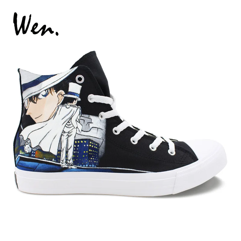 

Wen Unisex Canvas Sneakers Design Anime Detective Conan Kid the Phantom Thief High Top Hand Painted Shoes Girl Boy's Plimsolls