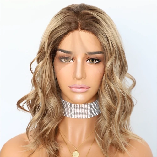 Lvcheryl Ombre коричневый до блонд ручная вязка короткие воды волна термостойкие волокна волос синтетические волосы на кружеве парики для женщин - Цвет: 825