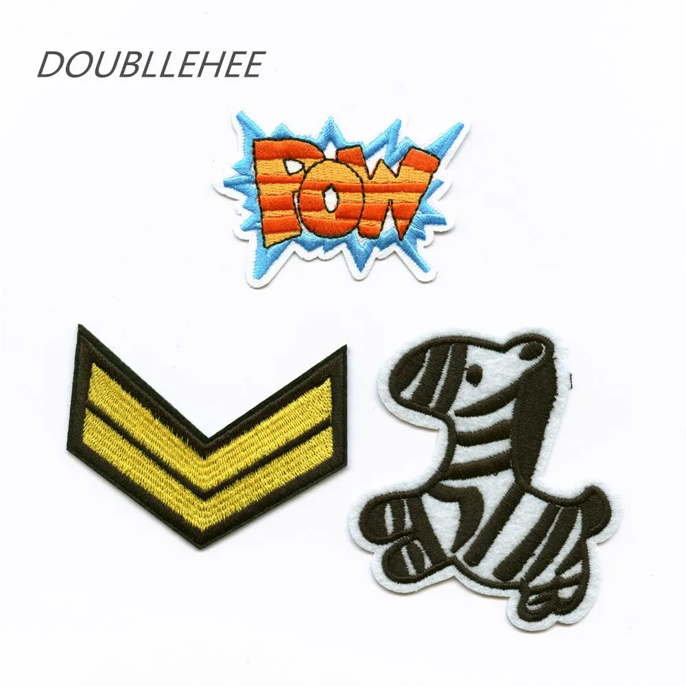 DOUBLEHEE вышитые железные нашивки POW двойной V Зебра дизайн вышивка значки на плечо