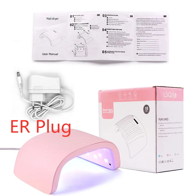 Pink ER Plug 48W UV LED Nail Art Lamp Nails Dryers For Gel Manicure Set Sun Light Curing Varnish Polish Nail Lamps Machine Tools Wholesale - Цвет: Pink ER Plug