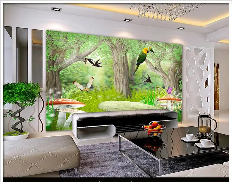 

Custom wallpapers 3d murals wallpaper Fashion forest landscape scenery figure TV setting wall of flowers and birds wall decor