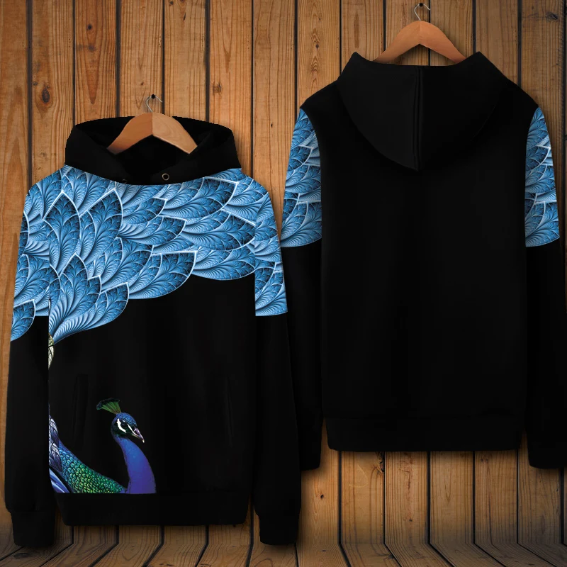 

Chinese style beautiful peacock pattern printing fashion boutique hoodies Autumn&Winter casual quality oversized sweatshirts men