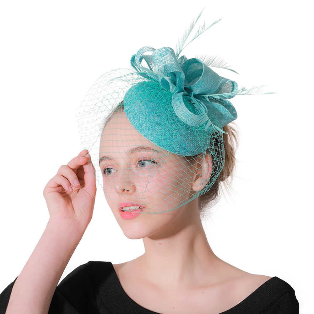 Charming Green Bridal Wedding Mesh Headwear Prom Derby Veils Hoops Fascinator Hats With Hair Clip Vintage Ladies Accessory |