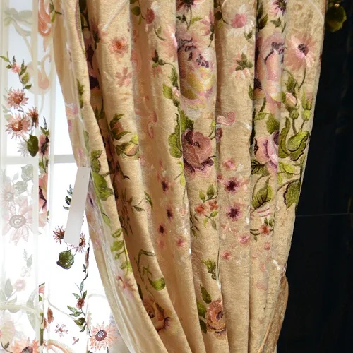 1pc curtain Высококачественный Американский синель ткань шторы для гостиной вышитый цветок ламбрекен маркизет Тюль Шторы для спальни - Цвет: 1pc curtain