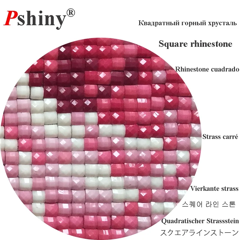 

Pshiny 3d diy diamond embroidery Full round pink flower cross stitch 5d Diamond painting mosaic Needlework Home Decorative F497