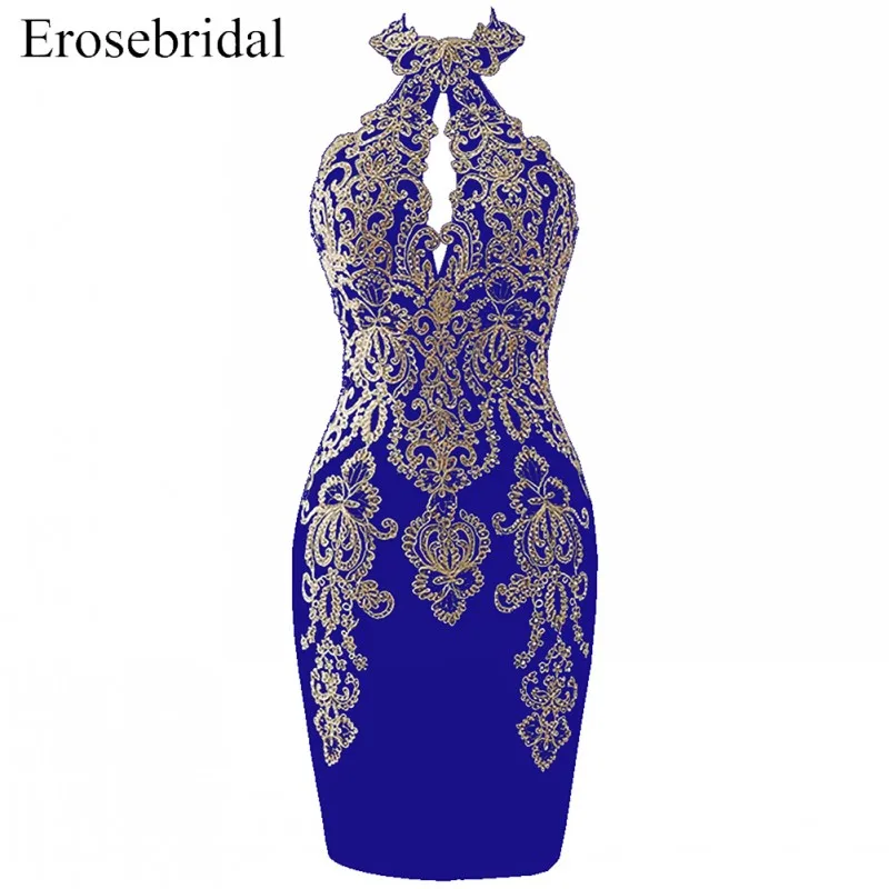 Уникальные черные короткие платья для выпускного вечера Erosebridal с лямкой через шею vestido de festa с молнией сзади, официальные женские платья, одежда ZCP-65T - Цвет: Picture Color