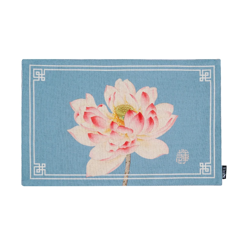 

Blue Color Lotus Prints Placemats Traditional Chinese Style Cotton Linen Heat Resistant Pads Tea Cup Mats Coasters Tableware