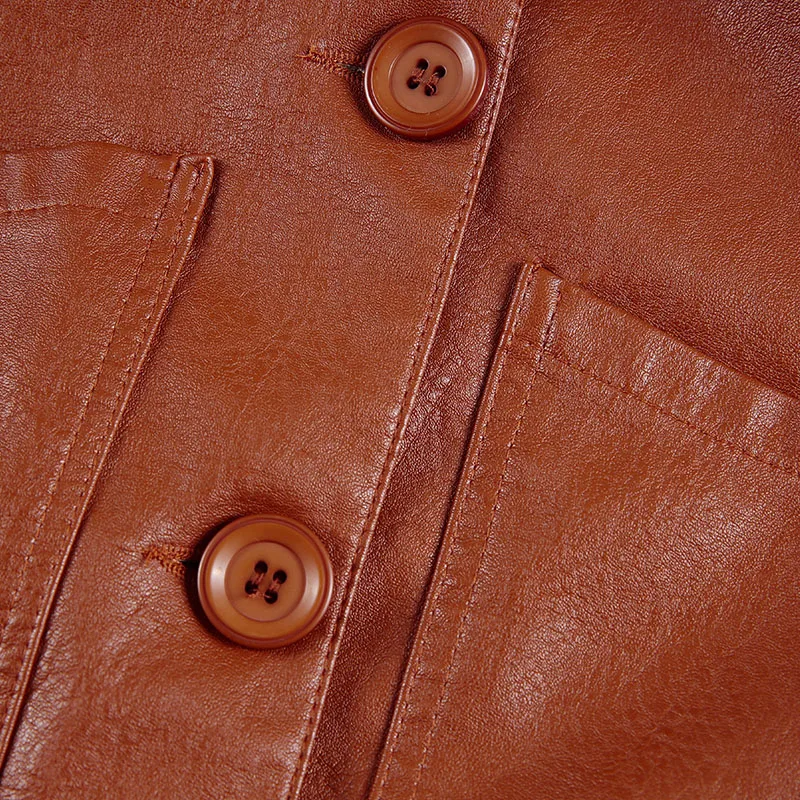 DHfinery Plus Size M-4XL Women Leather Jacket 2022 Spring Autumn  Leather Coat Slim Short Black Green Caramel Outerwear bs5722