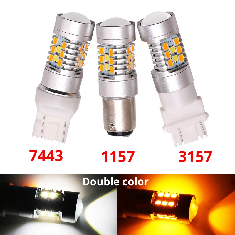 

2 шт. новый дизайн 3157 1157 7443 двухцветный белый Янтарный S25 3157 T20 7443 1157 BAY15D светодиодный переключатель DRL поворотный сигнал боковая лампа