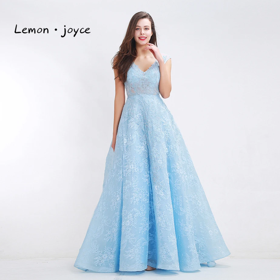 Светло-голубые платья для выпускного вечера женщин 2019 Фэнтези v-образный вырез